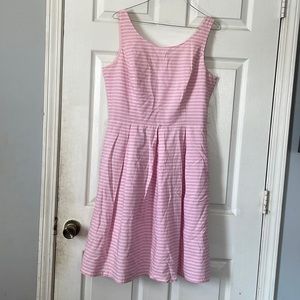 J Howard baby pink white striped fit and flare crew neck sleeveless dress sz 12